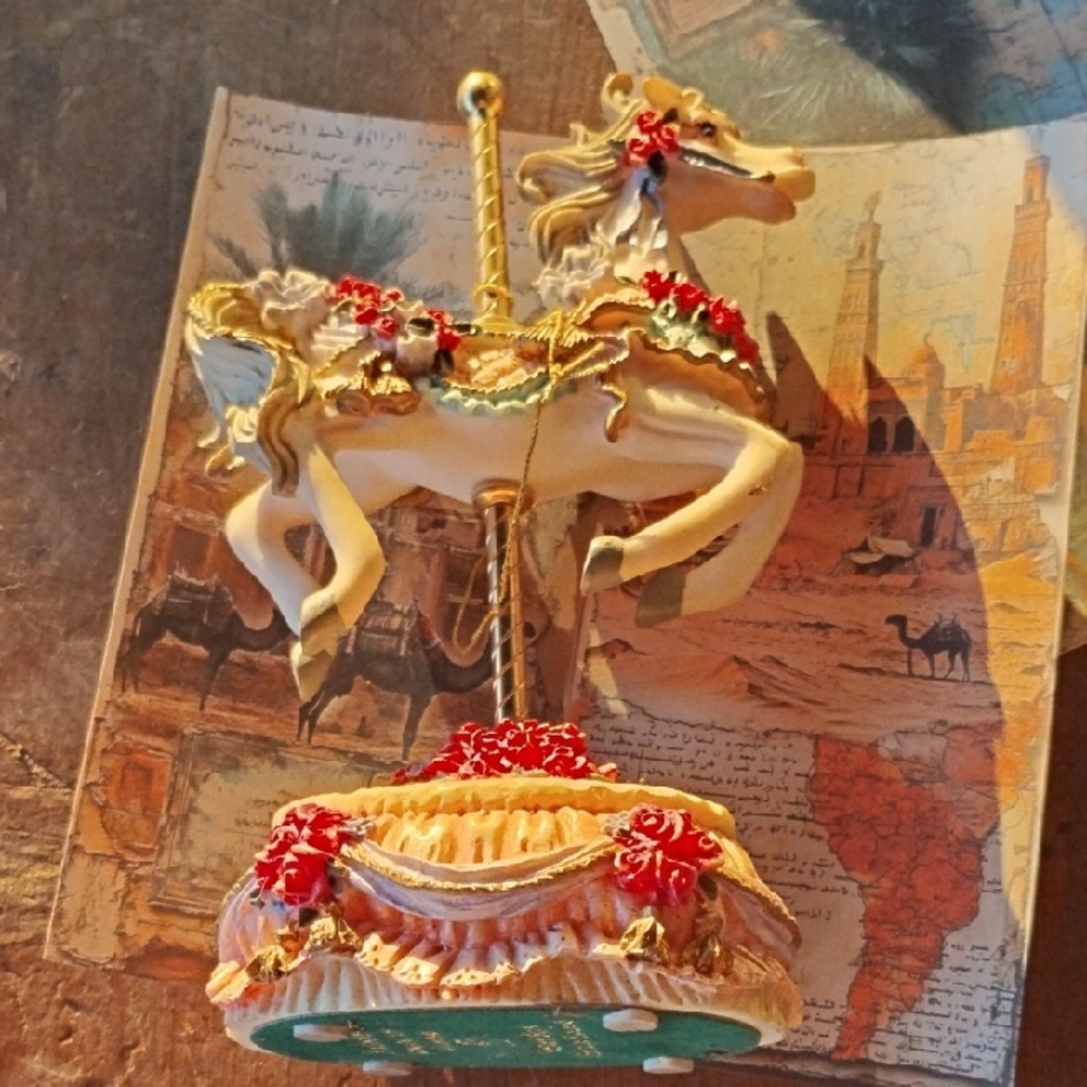 Elegant Carousel Horse Figurine with Red Accents